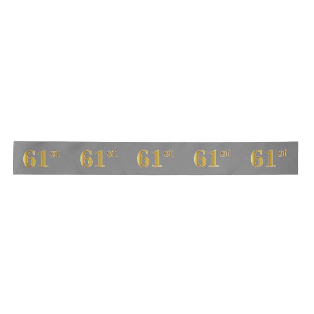 Faux/Imitation Gold "61st" Event Number (Gray) Satin Ribbon (Front)