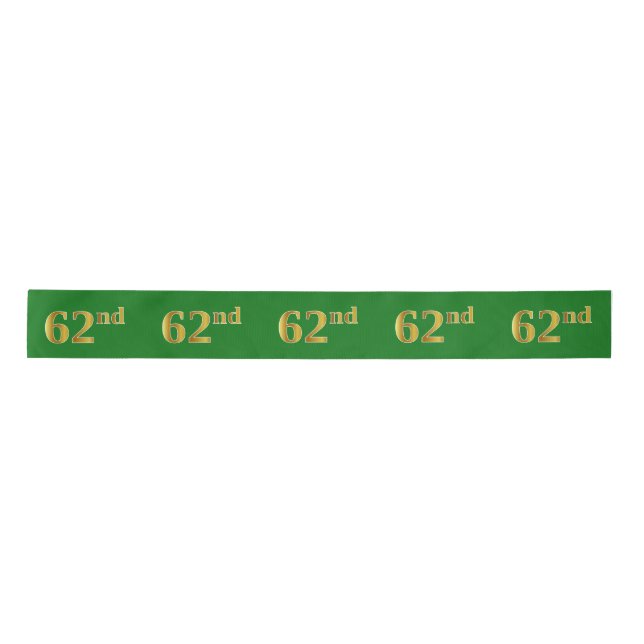 Faux/Imitation Gold "62nd" Event Number (Green) Satin Ribbon (Front)