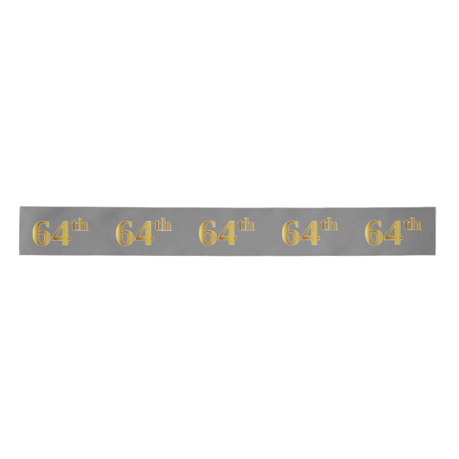 Faux/Imitation Gold "64th" Event Number (Gray) Satin Ribbon (Front)