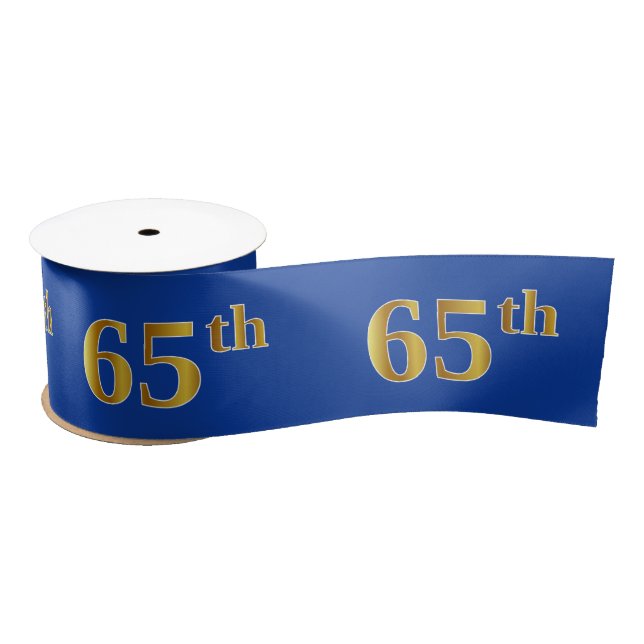 Faux/Imitation Gold "65th" Event Number (Blue) Satin Ribbon (Spool)