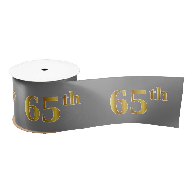Faux/Imitation Gold "65th" Event Number (Gray) Satin Ribbon (Spool)