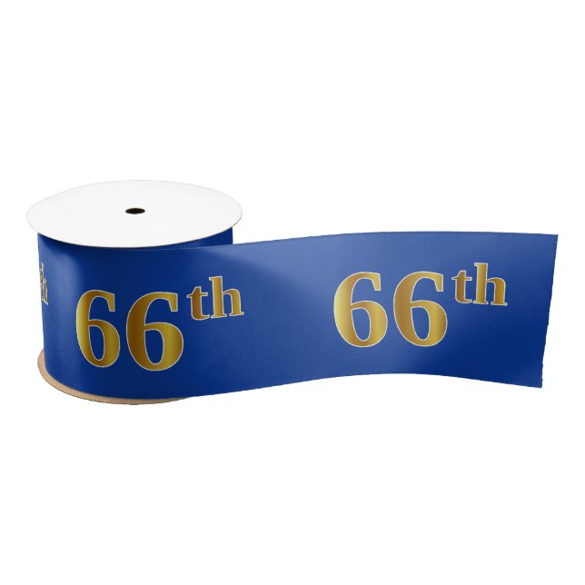 Faux/Imitation Gold "66th" Event Number (Blue) Satin Ribbon (Spool)