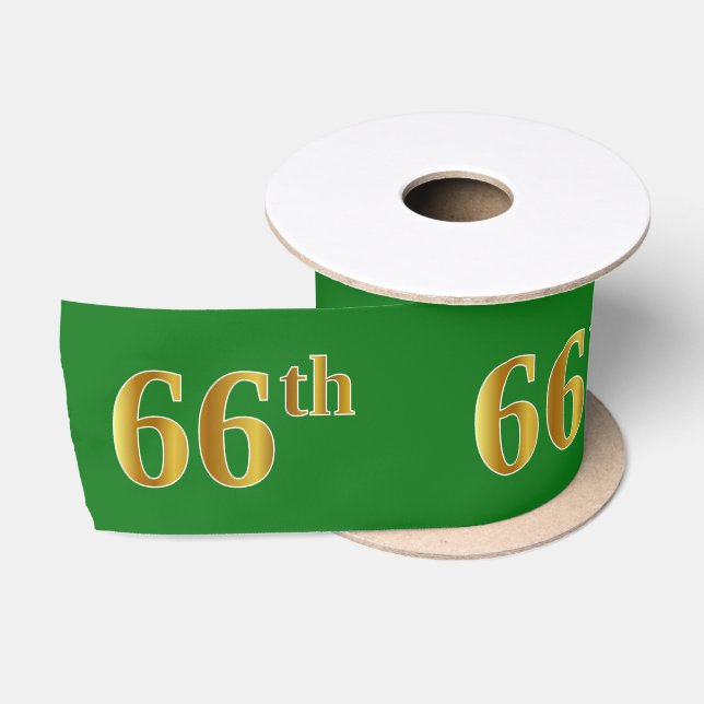 Faux/Imitation Gold "66th" Event Number (Green) Satin Ribbon (Spool)