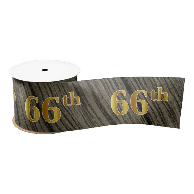 Faux/Imitation Gold "66th" Event Number (Rustic) Satin Ribbon (Spool)