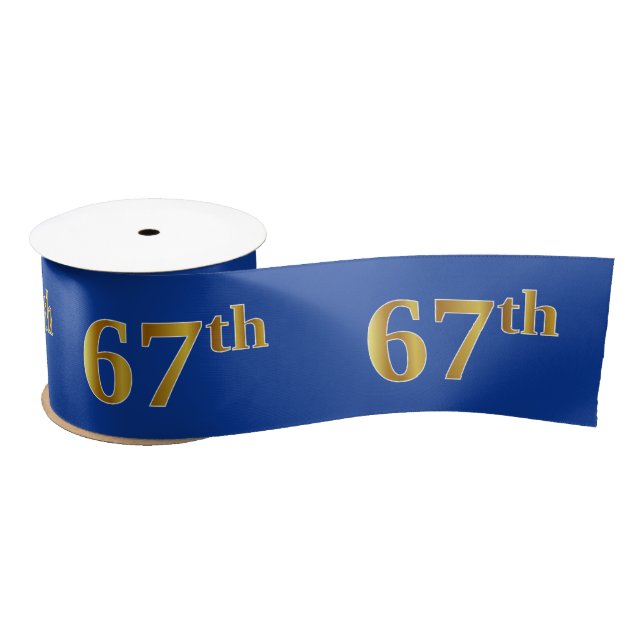 Faux/Imitation Gold "67th" Event Number (Blue) Satin Ribbon (Spool)