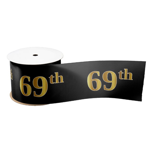 Faux/Imitation Gold "69th" Event Number (Black) Satin Ribbon (Spool)