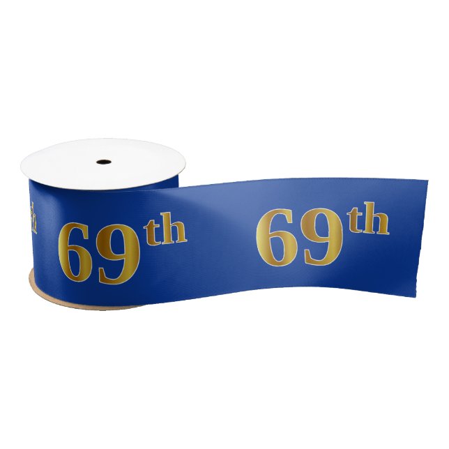 Faux/Imitation Gold "69th" Event Number (Blue) Satin Ribbon (Spool)