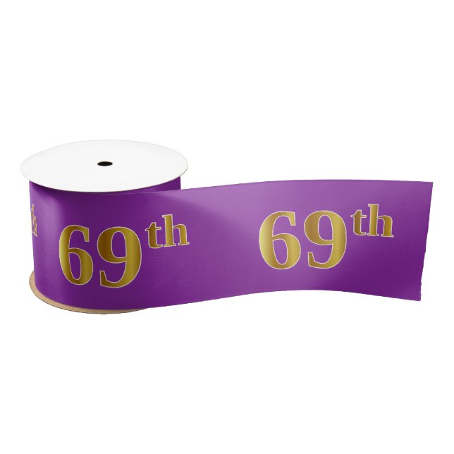 Faux/Imitation Gold "69th" Event Number (Purple) Satin Ribbon (Spool)