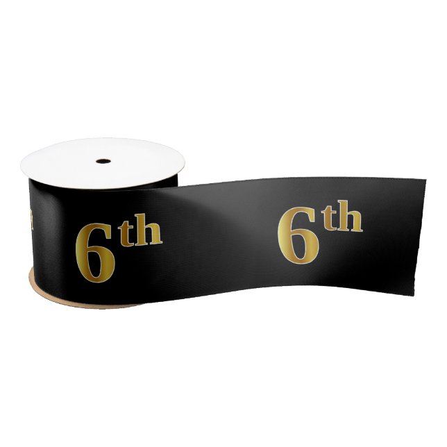 Faux/Imitation Gold "6th" Event Number (Black) Satin Ribbon (Spool)