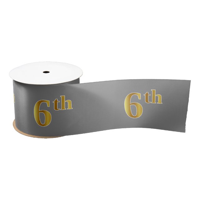 Faux/Imitation Gold "6th" Event Number (Gray) Satin Ribbon (Spool)