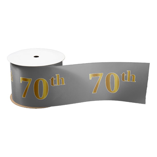 Faux/Imitation Gold "70th" Event Number (Gray) Satin Ribbon (Spool)