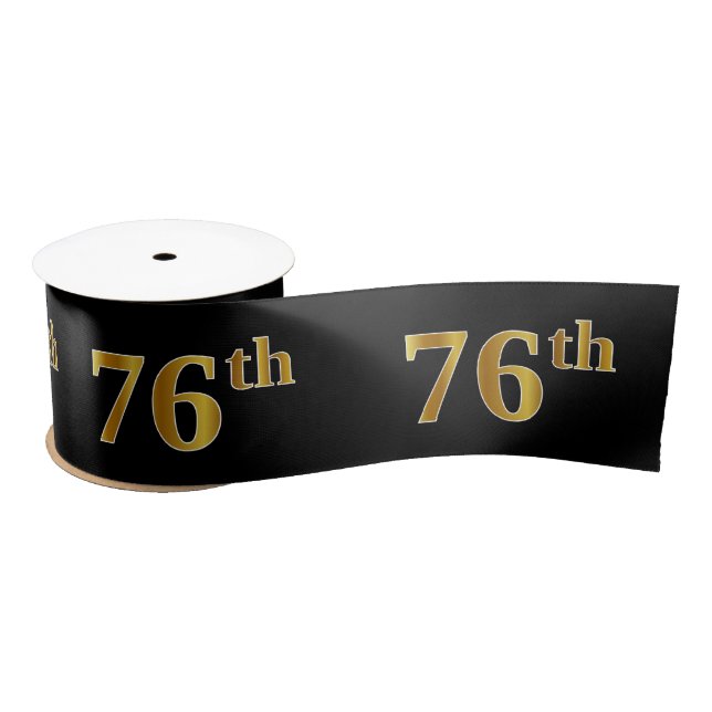 Faux/Imitation Gold "76th" Event Number (Black) Satin Ribbon (Spool)