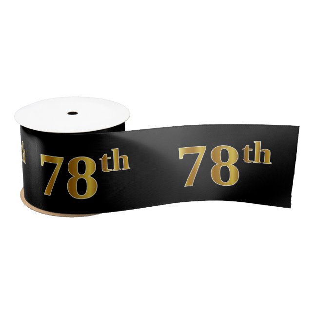 Faux/Imitation Gold "78th" Event Number (Black) Satin Ribbon (Spool)