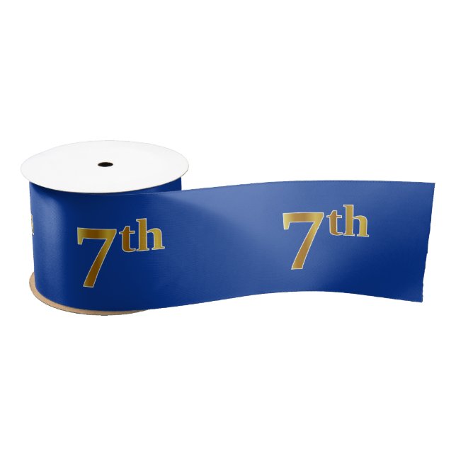 Faux/Imitation Gold "7th" Event Number (Blue) Satin Ribbon (Spool)