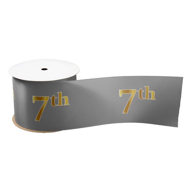 Faux/Imitation Gold "7th" Event Number (Gray) Satin Ribbon (Spool)
