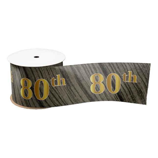 Faux/Imitation Gold "80th" Event Number (Rustic) Satin Ribbon (Spool)