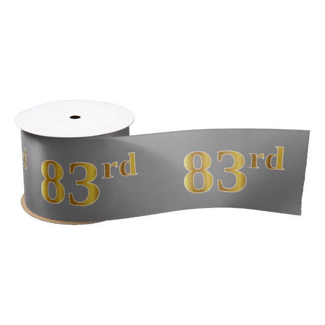 Faux/Imitation Gold "83rd" Event Number (Gray) Satin Ribbon (Spool)
