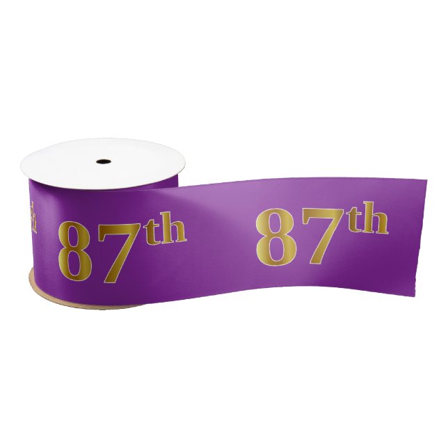 Faux/Imitation Gold "87th" Event Number (Purple) Satin Ribbon (Spool)