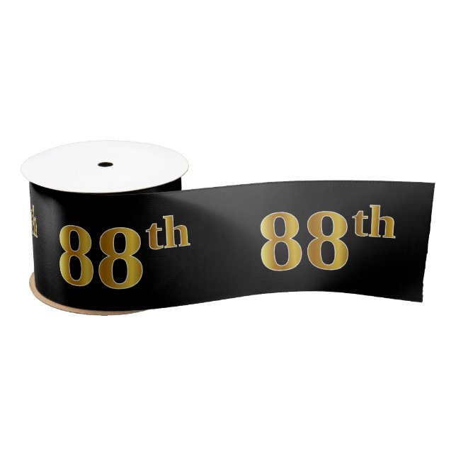 Faux/Imitation Gold "88th" Event Number (Black) Satin Ribbon (Spool)