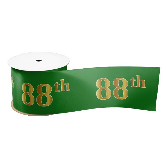 Faux/Imitation Gold "88th" Event Number (Green) Satin Ribbon (Spool)