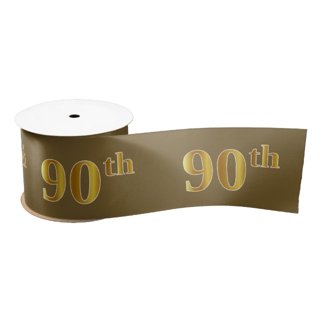 Faux/Imitation Gold "90th" Event Number (Brown) Satin Ribbon (Spool)