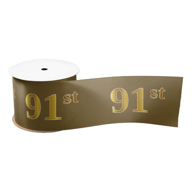 Faux/Imitation Gold "91st" Event Number (Brown) Satin Ribbon (Spool)