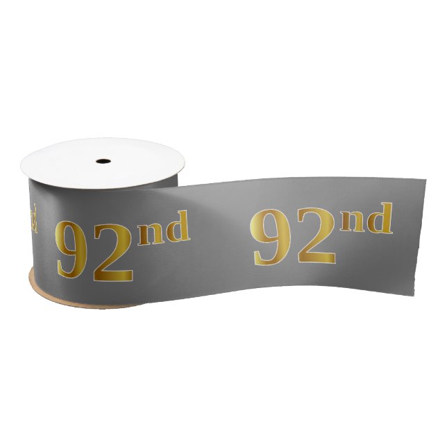 Faux/Imitation Gold "92nd" Event Number (Gray) Satin Ribbon (Spool)