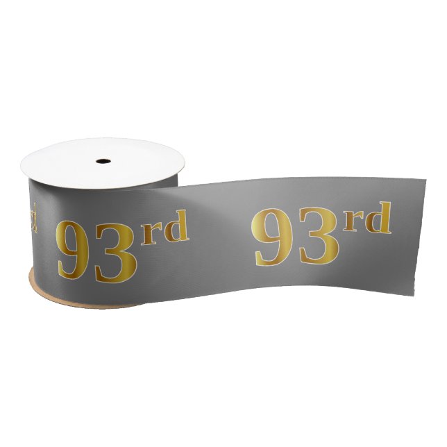 Faux/Imitation Gold "93rd" Event Number (Gray) Satin Ribbon (Spool)