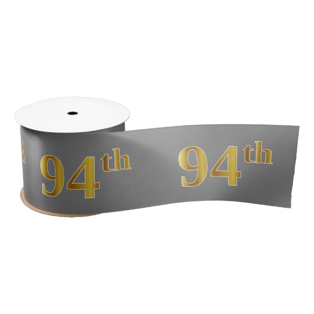 Faux/Imitation Gold "94th" Event Number (Gray) Satin Ribbon (Spool)