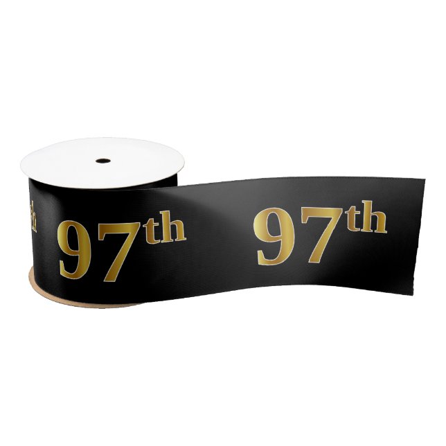 Faux/Imitation Gold "97th" Event Number (Black) Satin Ribbon (Spool)