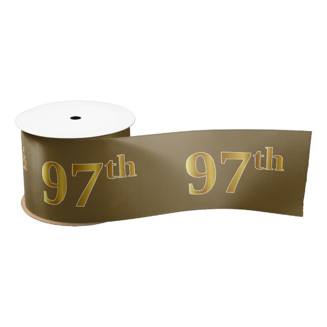 Faux/Imitation Gold "97th" Event Number (Brown) Satin Ribbon (Spool)