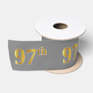 Faux/Imitation Gold "97th" Event Number (Gray) Satin Ribbon