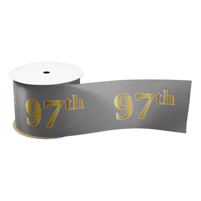 Faux/Imitation Gold "97th" Event Number (Gray) Satin Ribbon (Spool)