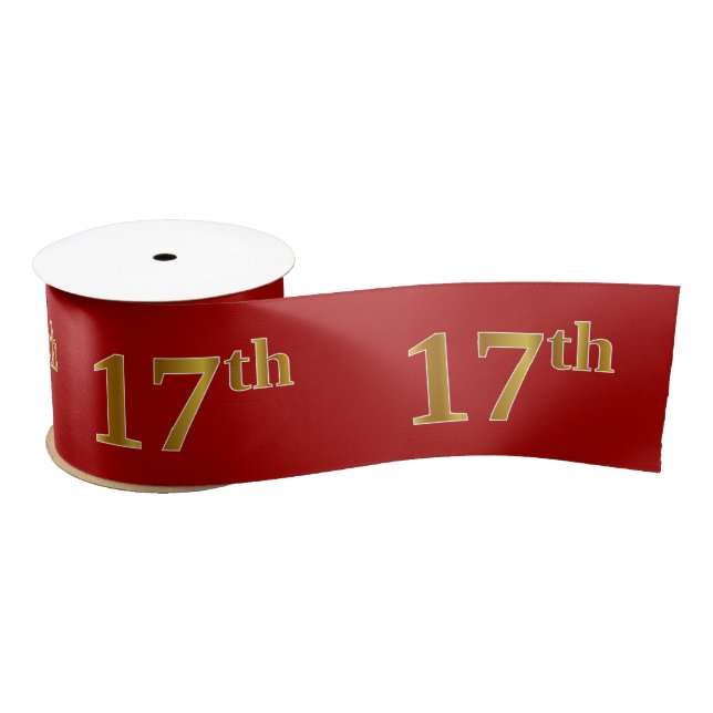 Faux/Imitation Gold Look "17th" Event Number (Red) Satin Ribbon (Spool)