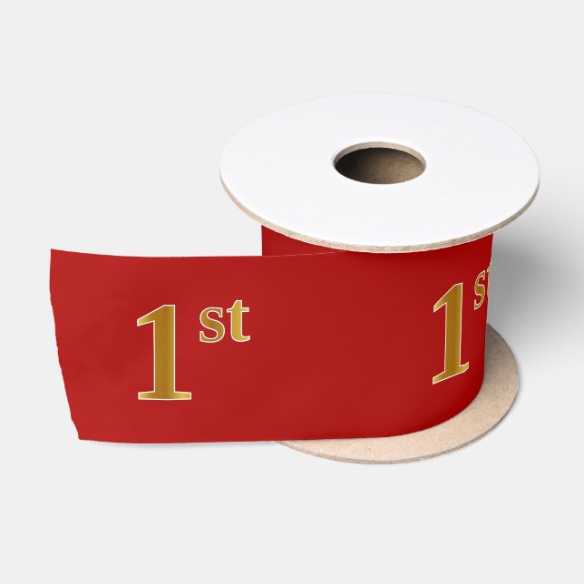 Faux/Imitation Gold Look "1st" Event Number (Red) Satin Ribbon (Spool)