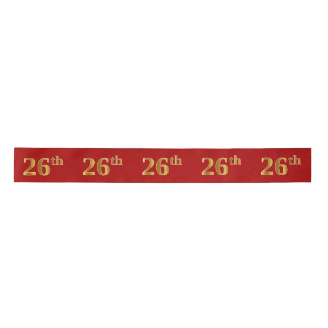 Faux/Imitation Gold Look "26th" Event Number (Red) Satin Ribbon (Front)