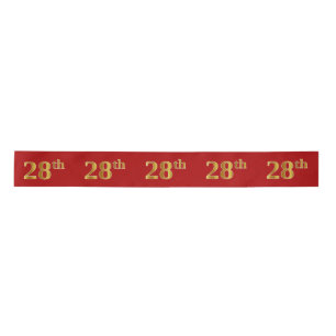 Faux/Imitation Gold Look "28th" Event Number (Red) Satin Ribbon