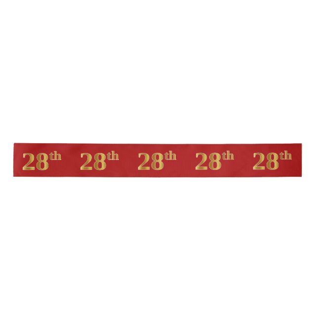 Faux/Imitation Gold Look "28th" Event Number (Red) Satin Ribbon (Front)