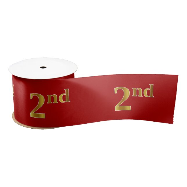 Faux/Imitation Gold Look "2nd" Event Number (Red) Satin Ribbon (Spool)