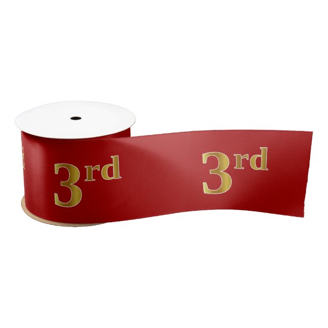 Faux/Imitation Gold Look "3rd" Event Number (Red) Satin Ribbon (Spool)