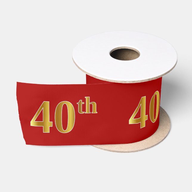 Faux/Imitation Gold Look "40th" Event Number (Red) Satin Ribbon (Spool)