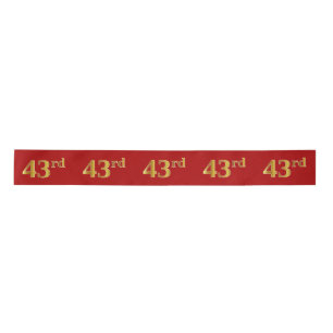 Faux/Imitation Gold Look "43rd" Event Number (Red) Satin Ribbon