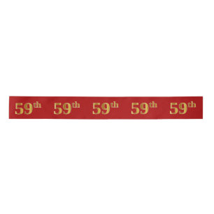 Faux/Imitation Gold Look "59th" Event Number (Red) Satin Ribbon