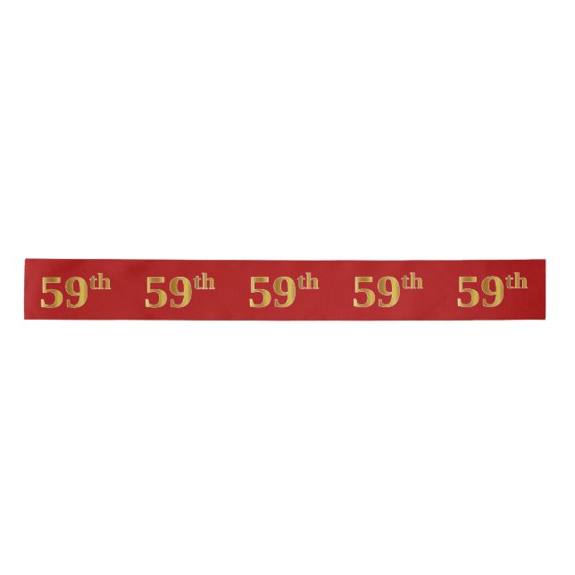 Faux/Imitation Gold Look "59th" Event Number (Red) Satin Ribbon (Front)