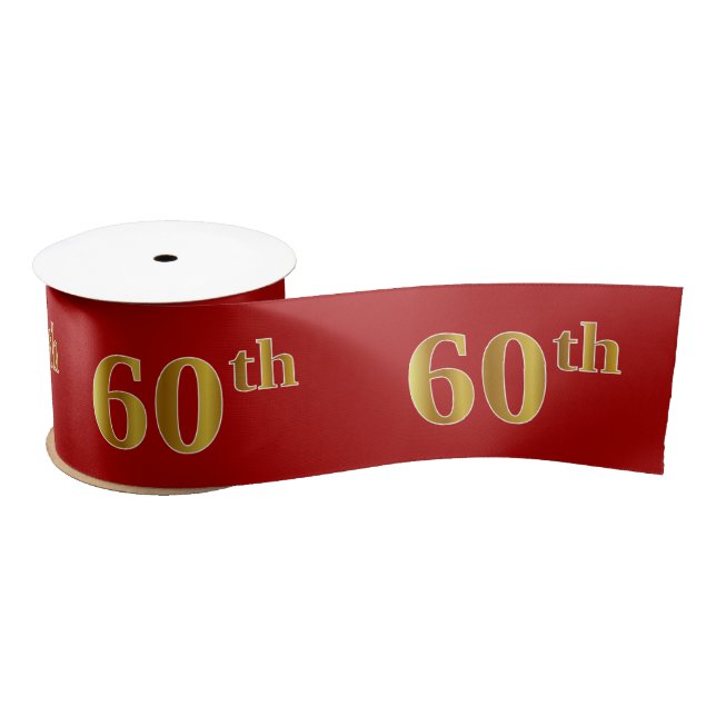 Faux/Imitation Gold Look "60th" Event Number (Red) Satin Ribbon (Spool)
