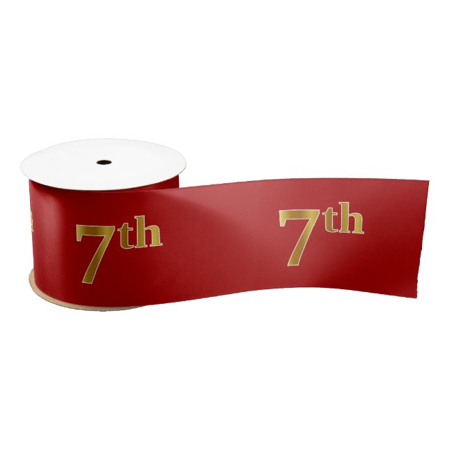 Faux/Imitation Gold Look "7th" Event Number (Red) Satin Ribbon (Spool)