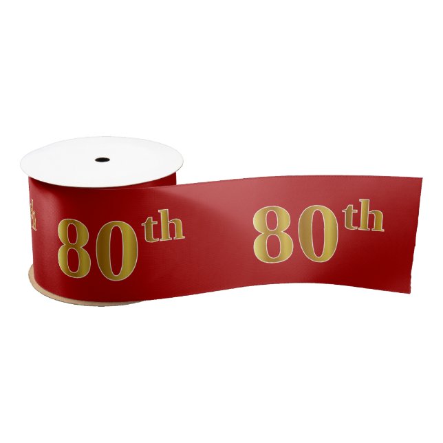 Faux/Imitation Gold Look "80th" Event Number (Red) Satin Ribbon (Spool)