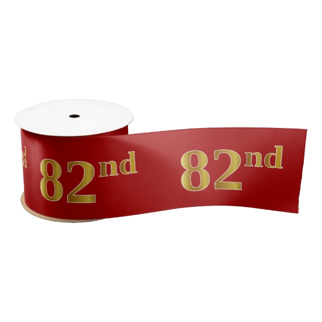Faux/Imitation Gold Look "82nd" Event Number (Red) Satin Ribbon (Spool)