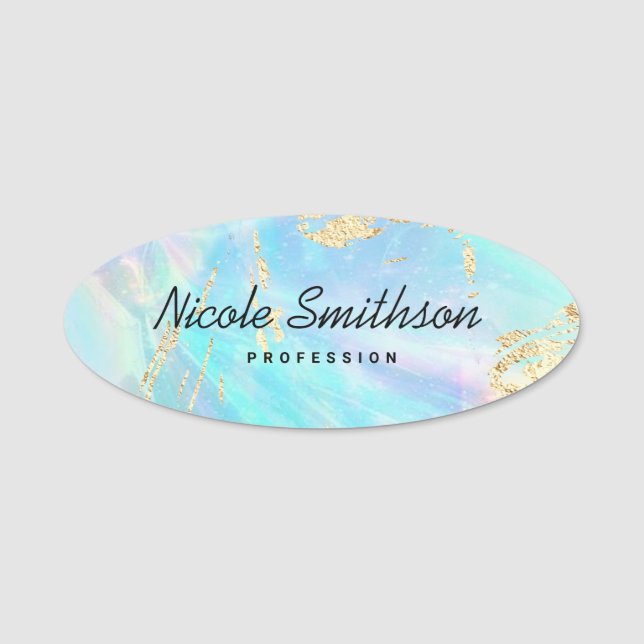faux iridescence and FAUX gold foil details Name Tag (Front)
