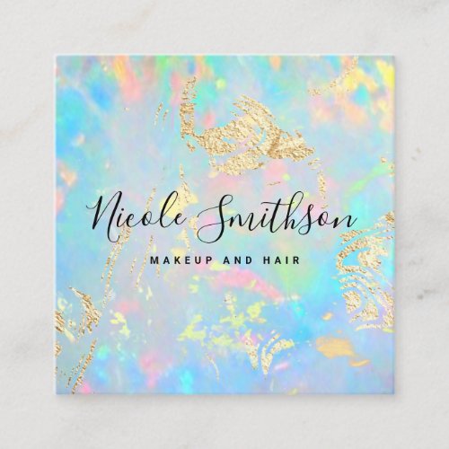 faux iridescence and FAUX gold foil details opal Square Business Card